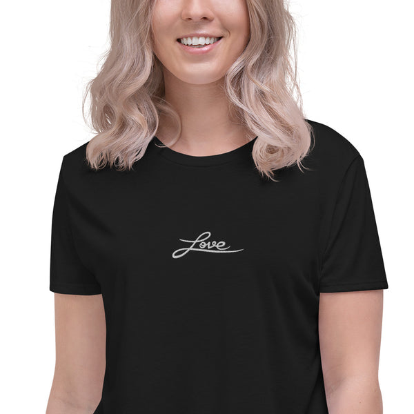 Women "Love" Embroidered Crop Tee