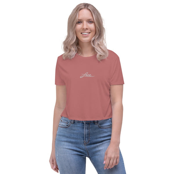 Women "Love" Embroidered Crop Tee