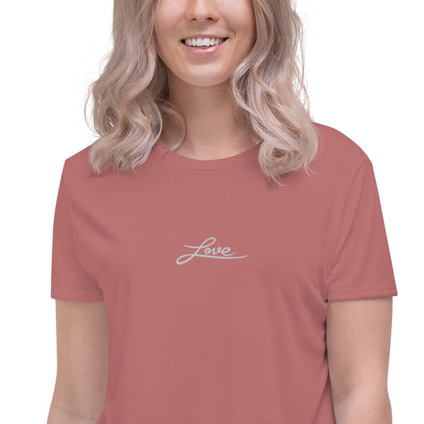 Women "Love" Embroidered Crop Tee