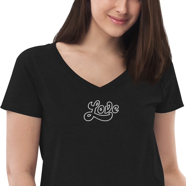 Women’s "Love" Embroidered V-neck T-shirt