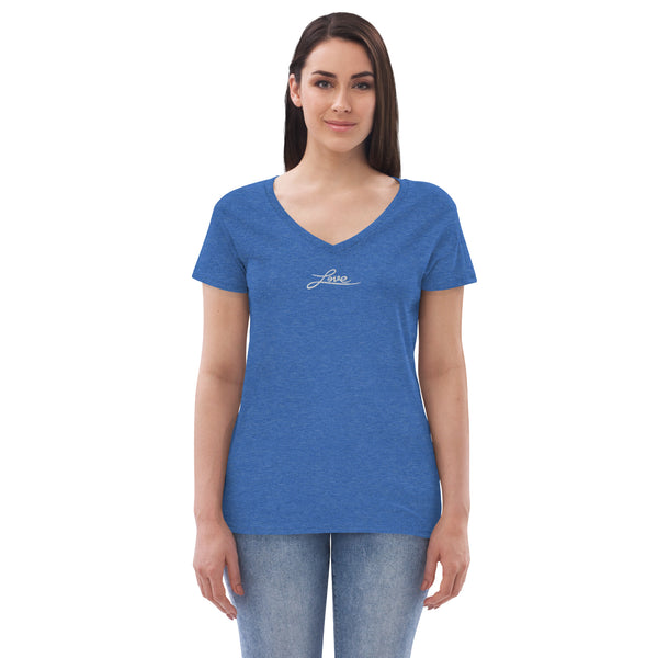 Women’s "Love" Embroidered Recycled V-neck T-shirt