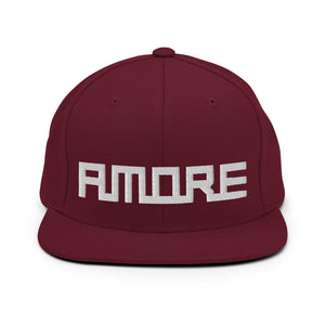 A maroon snapback hat features an embroidered and original “Love” design by Christian Hat Company - Loves Everywhere