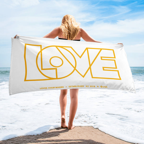 Towel with Horizontal Graphic "Love" Design