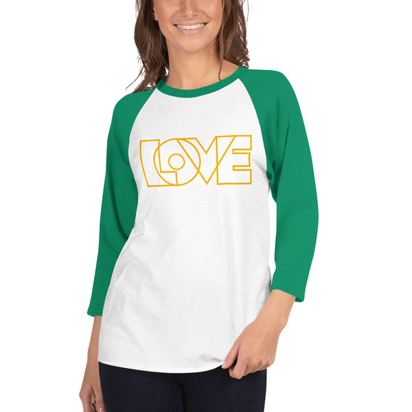 Women's "Love" Embroidered 3/4 Sleeve Raglan Shirt