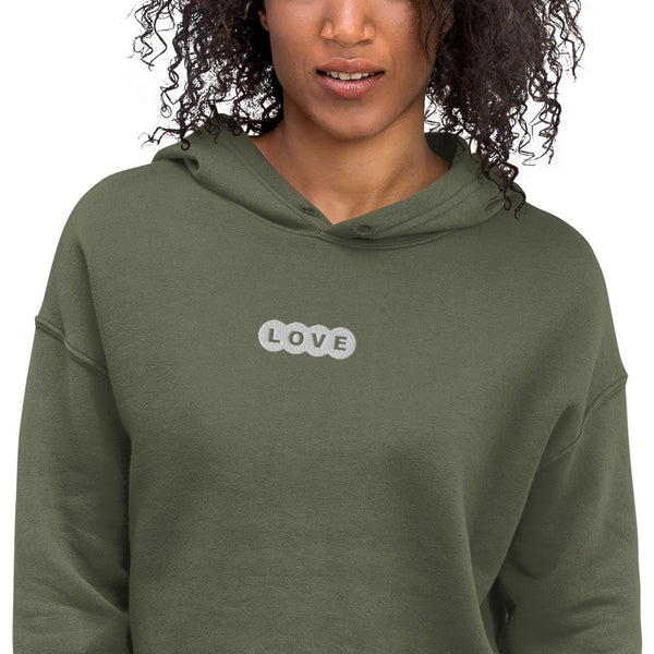 Women's "Love" Embroidered Crop Hoodie